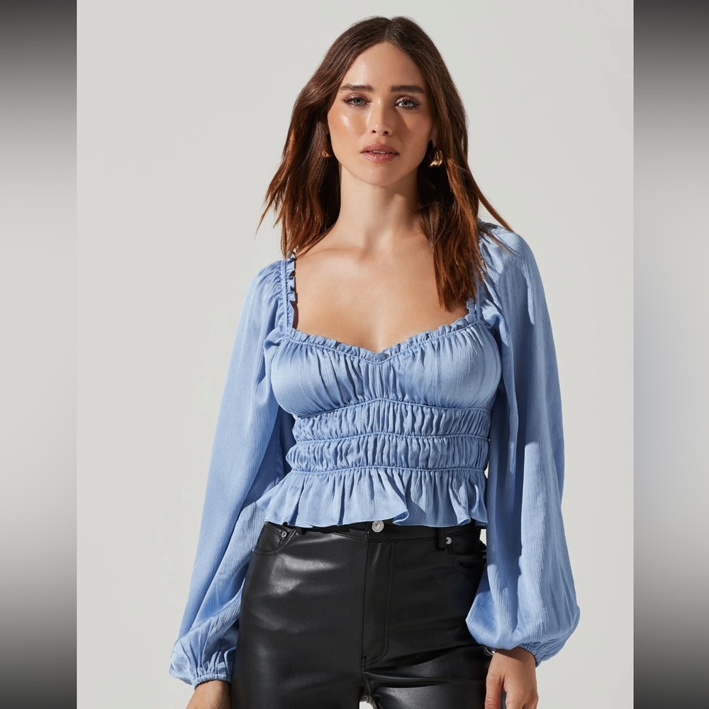 ASTR Rowan satin peplum top NWT